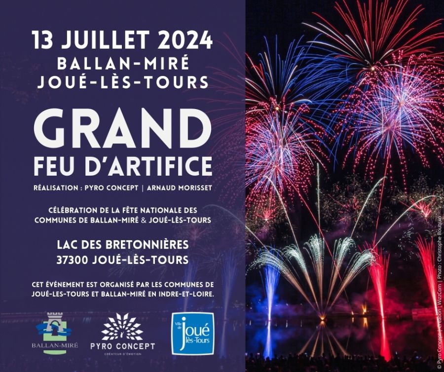 Feu d'artifice à Joué-lès-Tours le 13 juillet 2024 par Pyro Concept